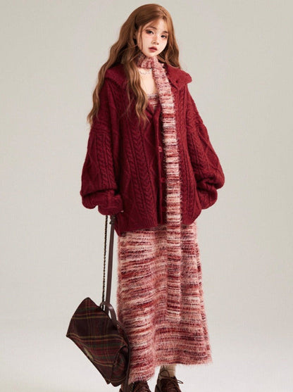 Contrast Color Striped Suspender Knit Dress