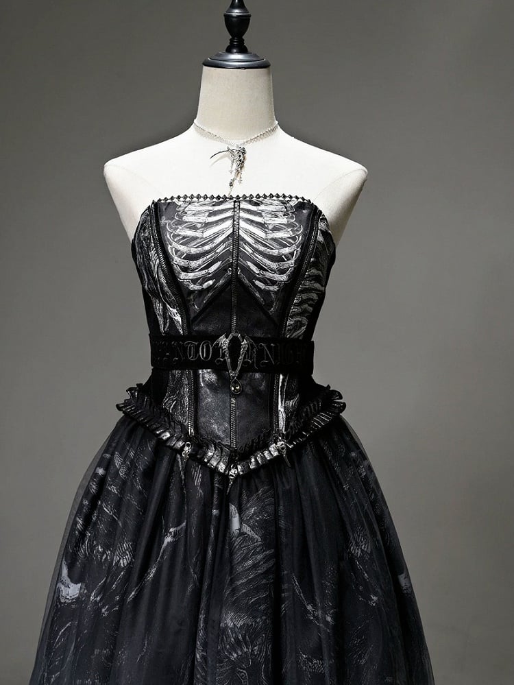 [pre-order Deadline: June 8] Phantom Knight Dark Gothic Skeleton Bustier Corset Top (with Cross Straps + Waist Belt)
