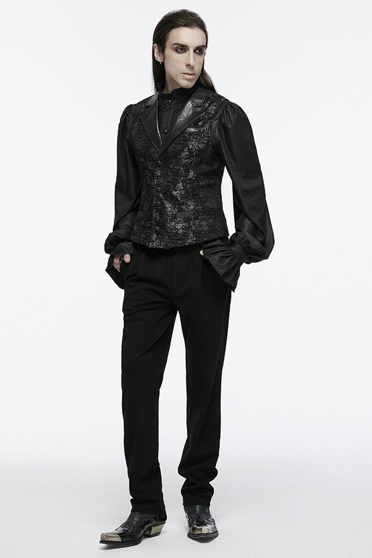 Black V Collar Sleeveless Print Skull Buckle Gothic Vest