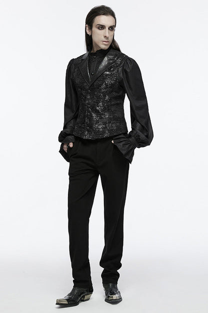 Black V Collar Sleeveless Print Skull Buckle Gothic Vest