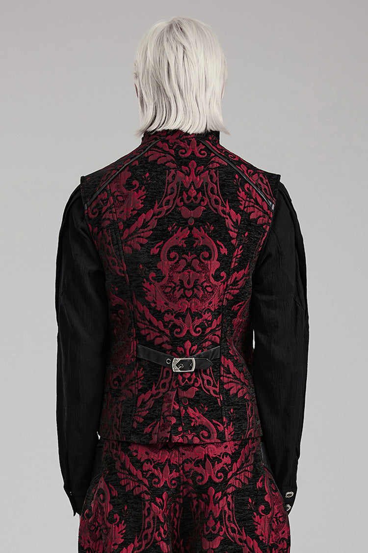 Black/red Stand Collar Jacquard Print Stitching Metal Ring Decoration Gothic Vest
