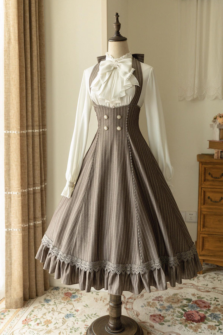 [south of the Forest] Halterneck Stripe Print Ruffle Classic Lolita Jsk Dress 4 Colors