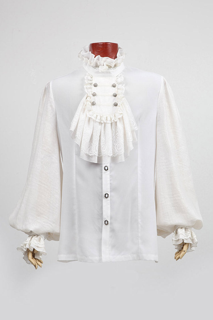 White Stand Collar Retro Button Long Lantern Sleeves Gothic Blouse