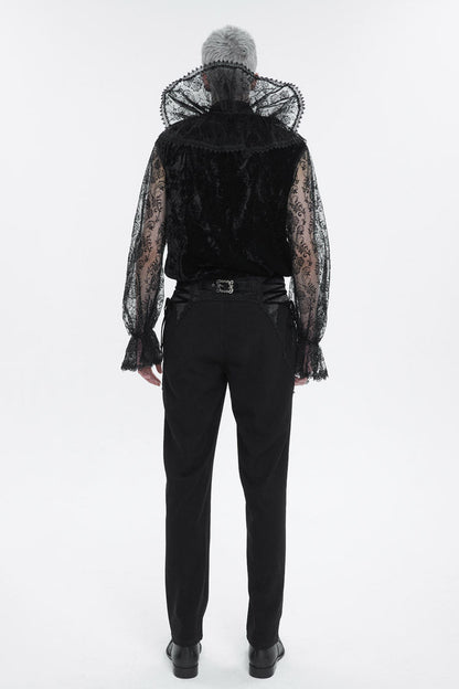 Black Lotus Leaf Stand Collar Semitransparent Lace Long Sleeved Gothic Shirt