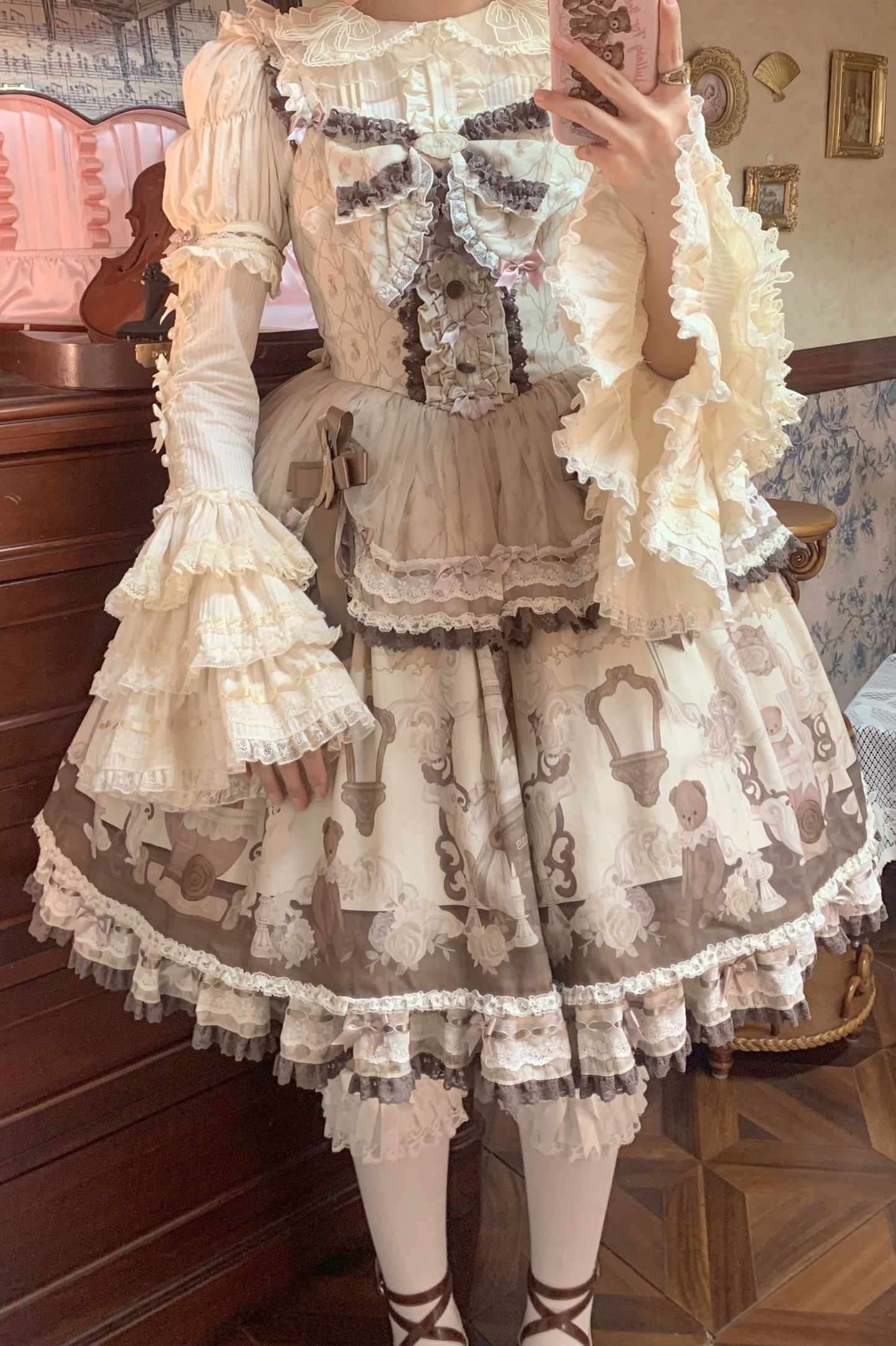 Briana Bear Print Dream Doll Lolita Dress + Jsk + Skirt + Shirt + Petticoat