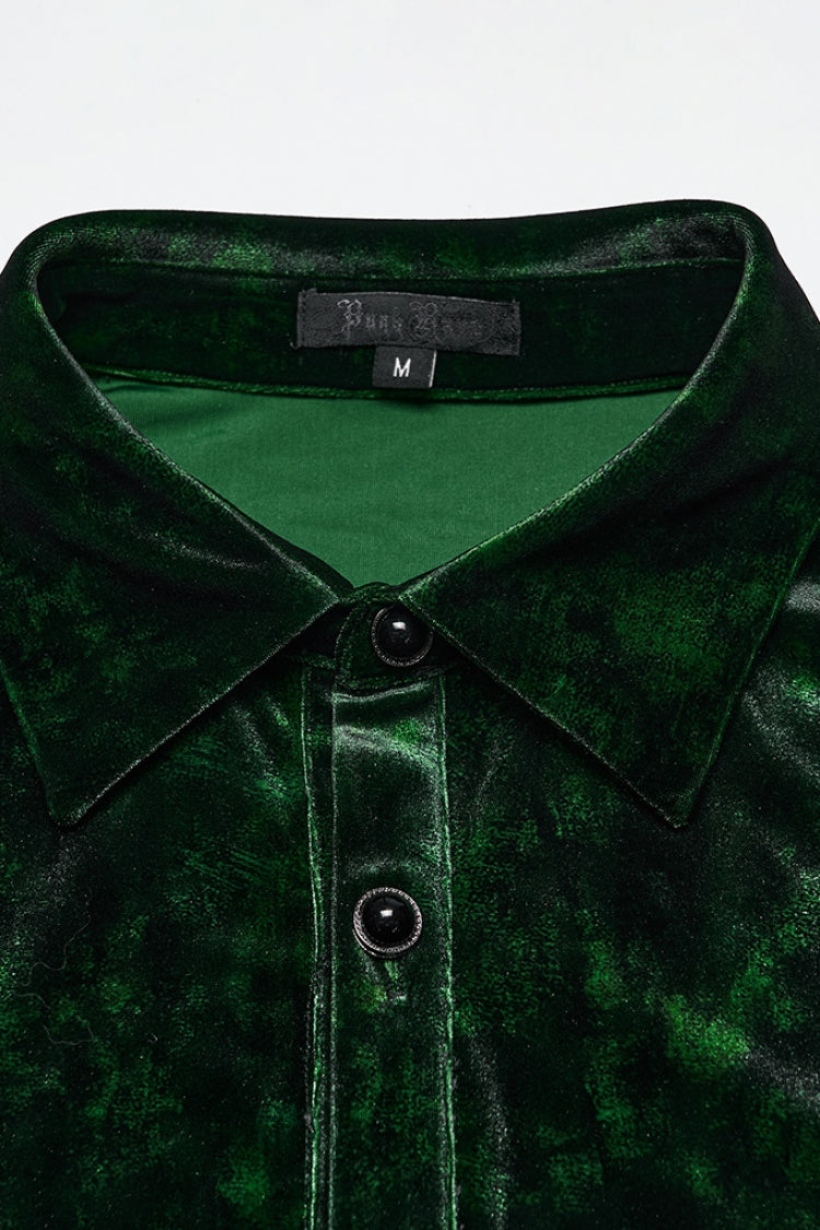 Green Lapel Collar Long Puff Sleeves Gothic Shirt