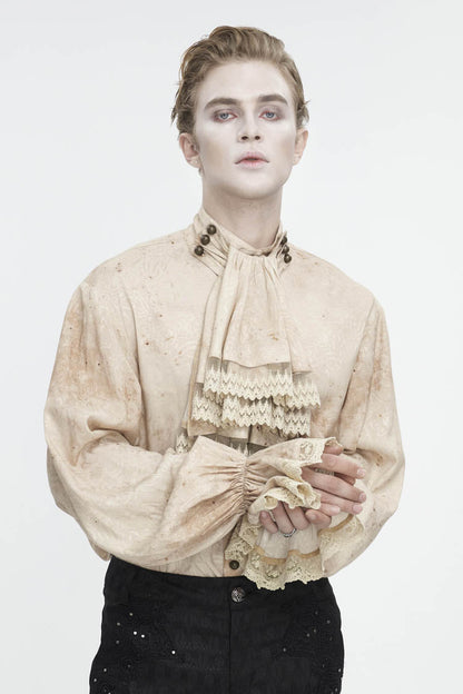 Apricot Stand Collar Puff Sleeved Gothic Shirt With Necktie