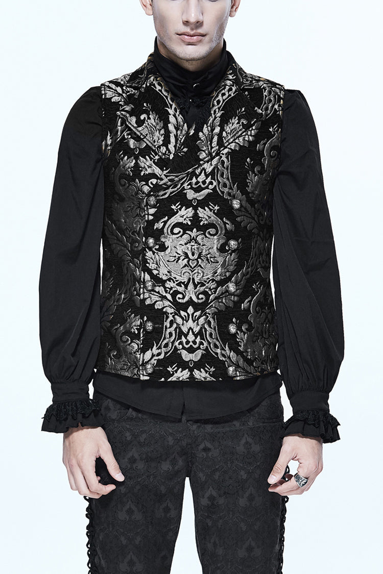 Black/silver Palace Short Big Jacquard Pattern Gothic Waistcoat