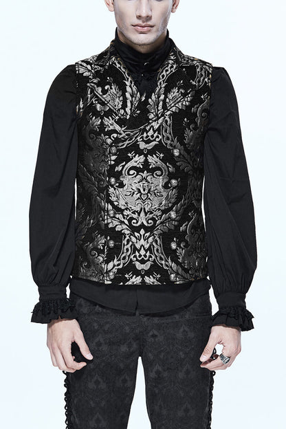 Black/silver Palace Short Big Jacquard Pattern Gothic Waistcoat