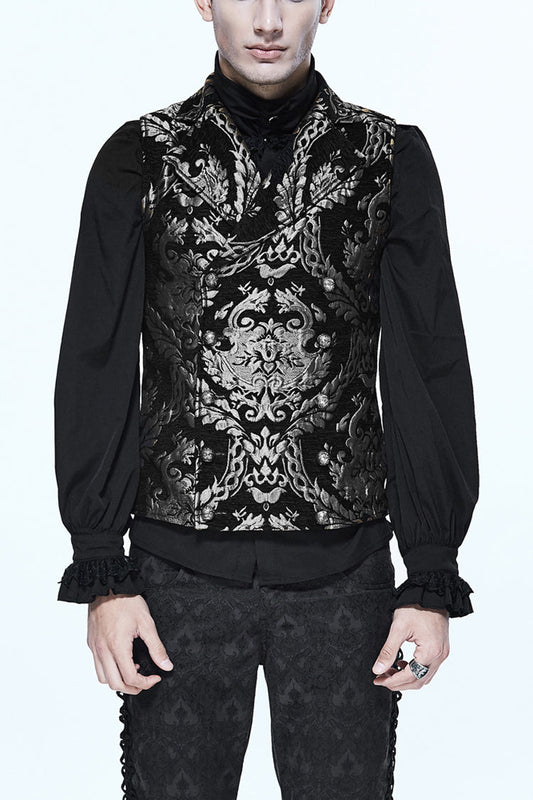 Black/silver Palace Short Big Jacquard Pattern Gothic Waistcoat