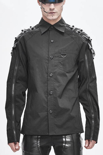 Black Long Sleeve Shoulder Zipper Punk Blouse