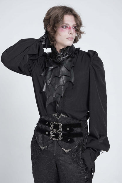 Black Stand Collar Long Puff Sleeves Gothic Batlike Blouse