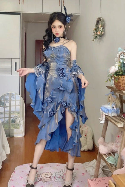 [pre-order] Amour Rose Bianca White and Blue Mermaid Dress Set