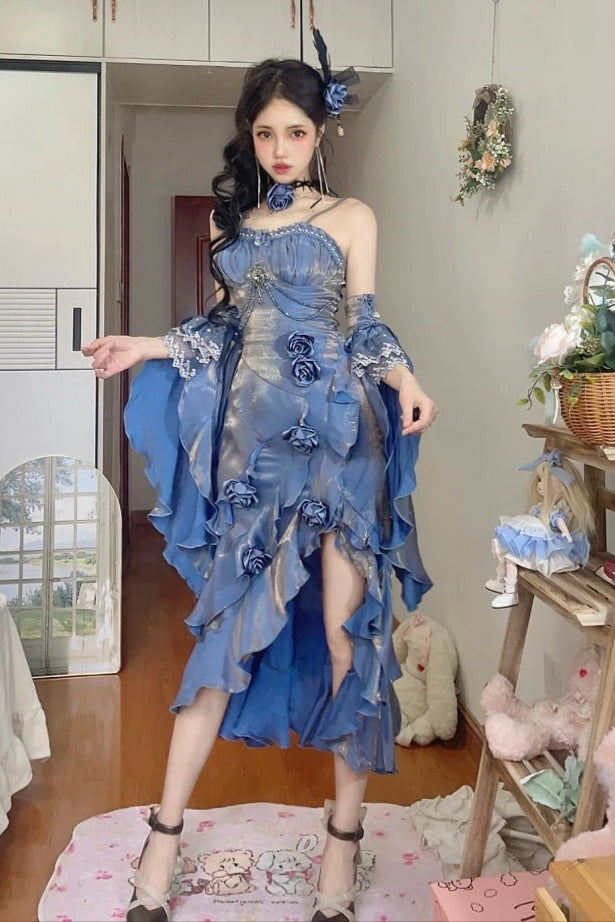 [pre-order] Amour Rose Bianca White and Blue Mermaid Dress Set