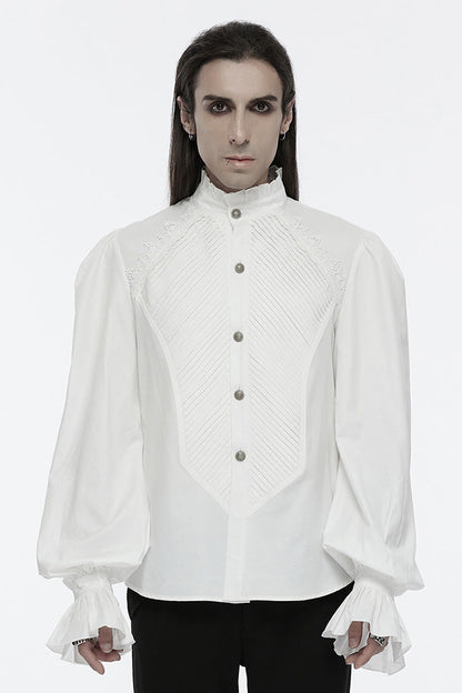 White Stand Collar Long Puff Sleeves Crochet Gothic Blouse