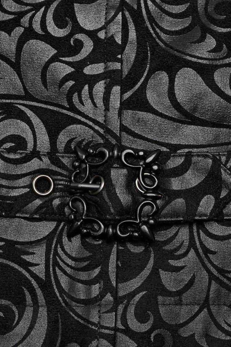 Black V Collar Sleeveless Exquisitely Carved Print Faux Leather Gothic Vest