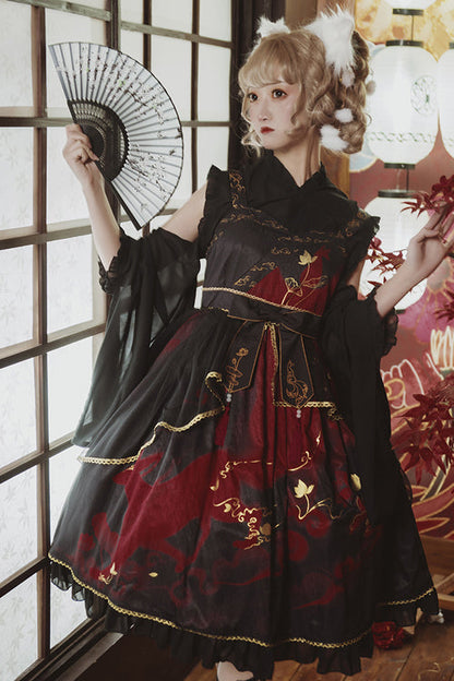 Chinese Style Cloud Fox Print Classic Lolita Jsk Dress