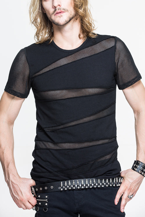 Black Partition Diamond Shape Mesh Gothic Punk Tops T-shirt