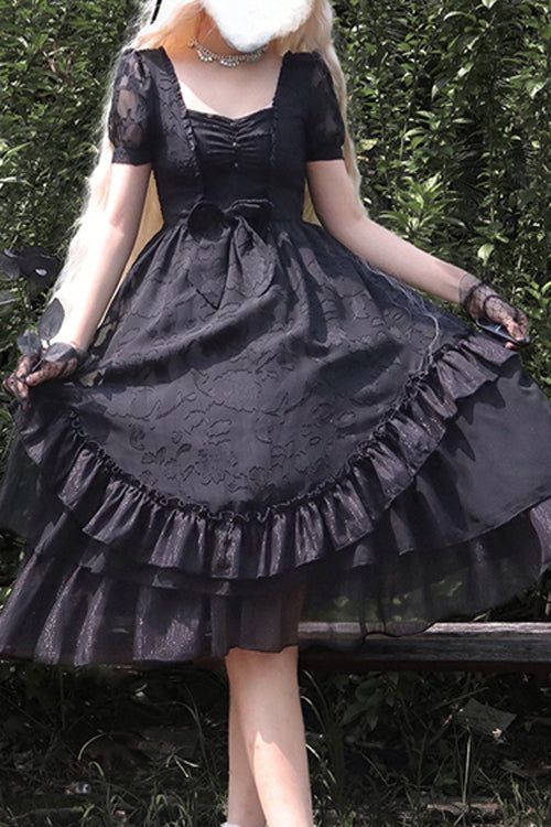 French Print Multi-layer Ruffled Short Sleeve Classic Lolita Dress