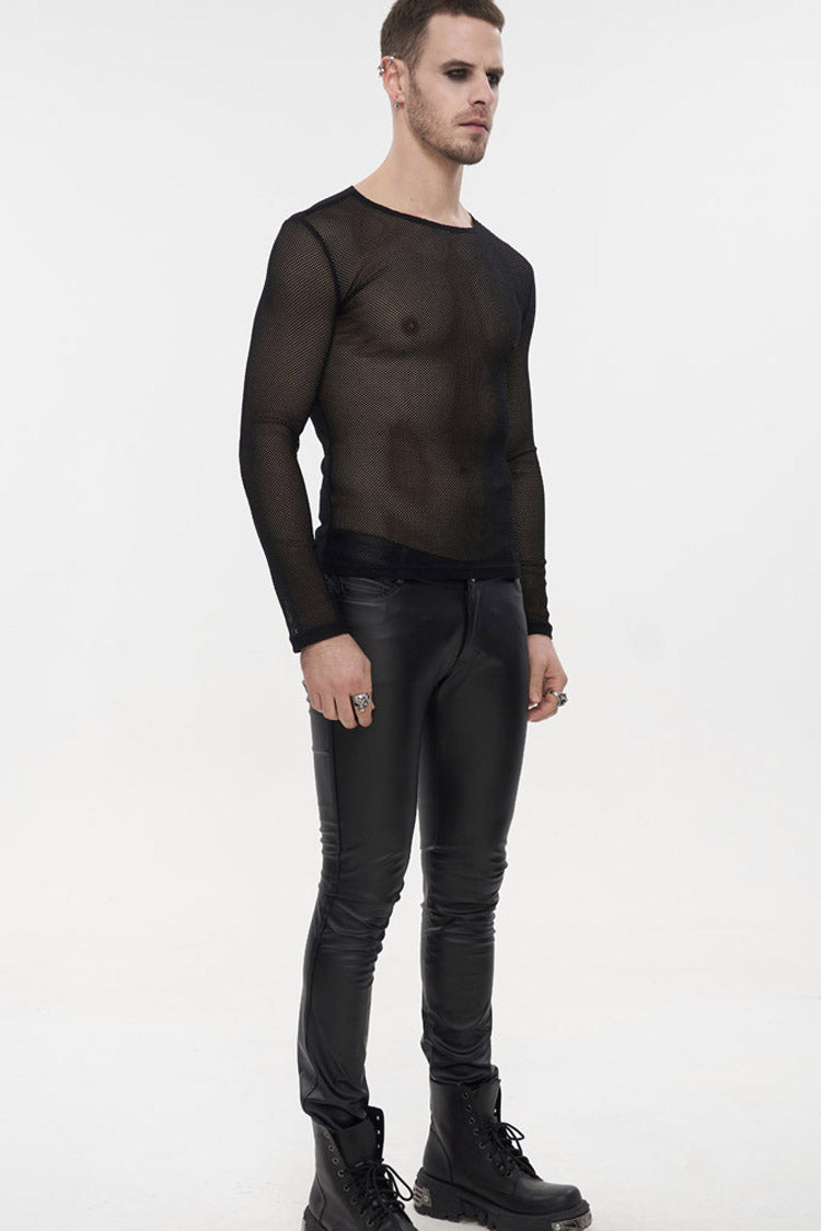 Black Gothic Elasticity High Neck Long Sleeve Mesh Shirt