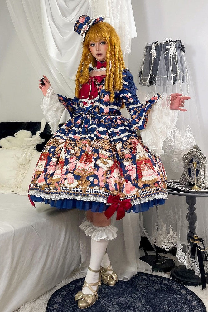 [pre-order Deadline: April 26] Retro Romance Sweet Lolita Ribbon Cake Print Princess Sleeve Dress