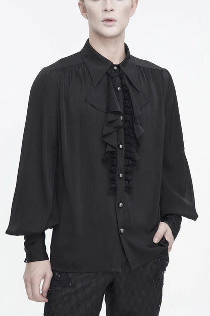 Black Puff Sleeved Ruffled Lace Splice Gothic Shirt