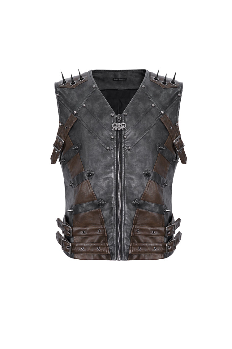 Black Studded Faux Leather Punk Vest
