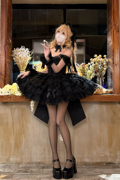 [pre-order] Princess Ballet Tiered Lolita Dress + Headband + Necklace + Sleeves + Tail