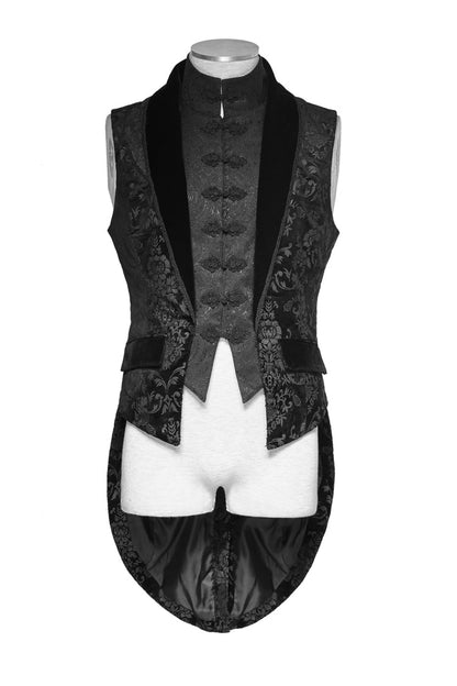 Black Victorian Swallow Tail Sleeveless Print Gothic Vest