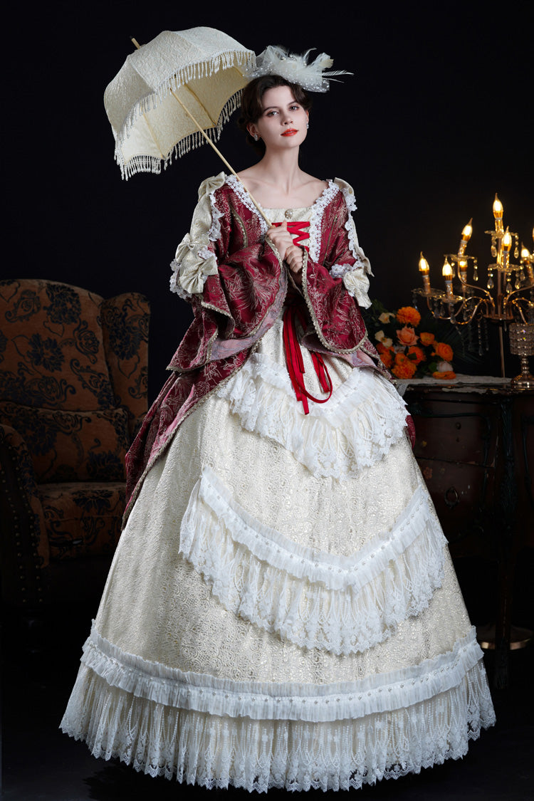 Wine/ivory Long Hime Sleeves Lace-up Classic Palace Lolita Victorian Dress