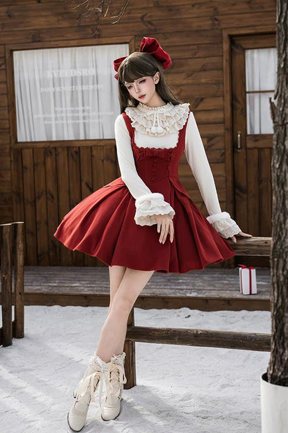 Red [letters and Poems · Velvet Rose] Sleeveless Embroidered Bow Fishbone Classic Lolita Bandeau Dress 2 Versions