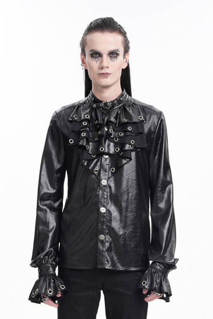 Black Long Sleeves Eyelets Buckle Gothic Blouse