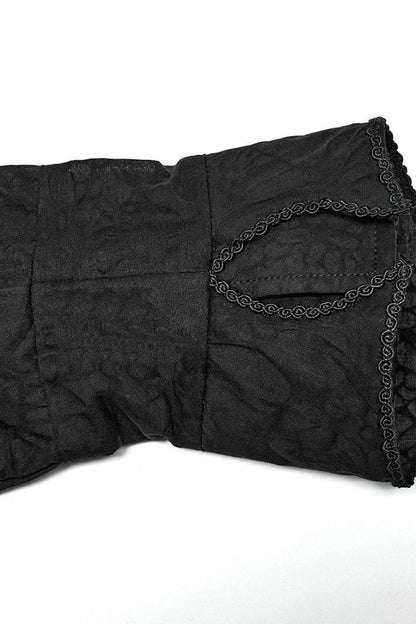 Black Lapel Collar Long Sleeves Lace Daily Gothic Blouse