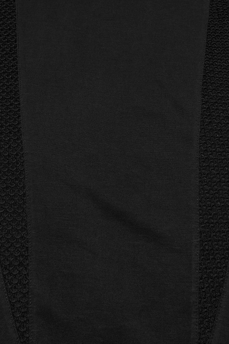 Black Round Collar Long Sleeves Cut-out Spliced Mesh Punk T-shirt