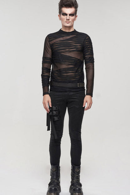 Black Gothic Bandage Design Net Yarn Perspective Sweater