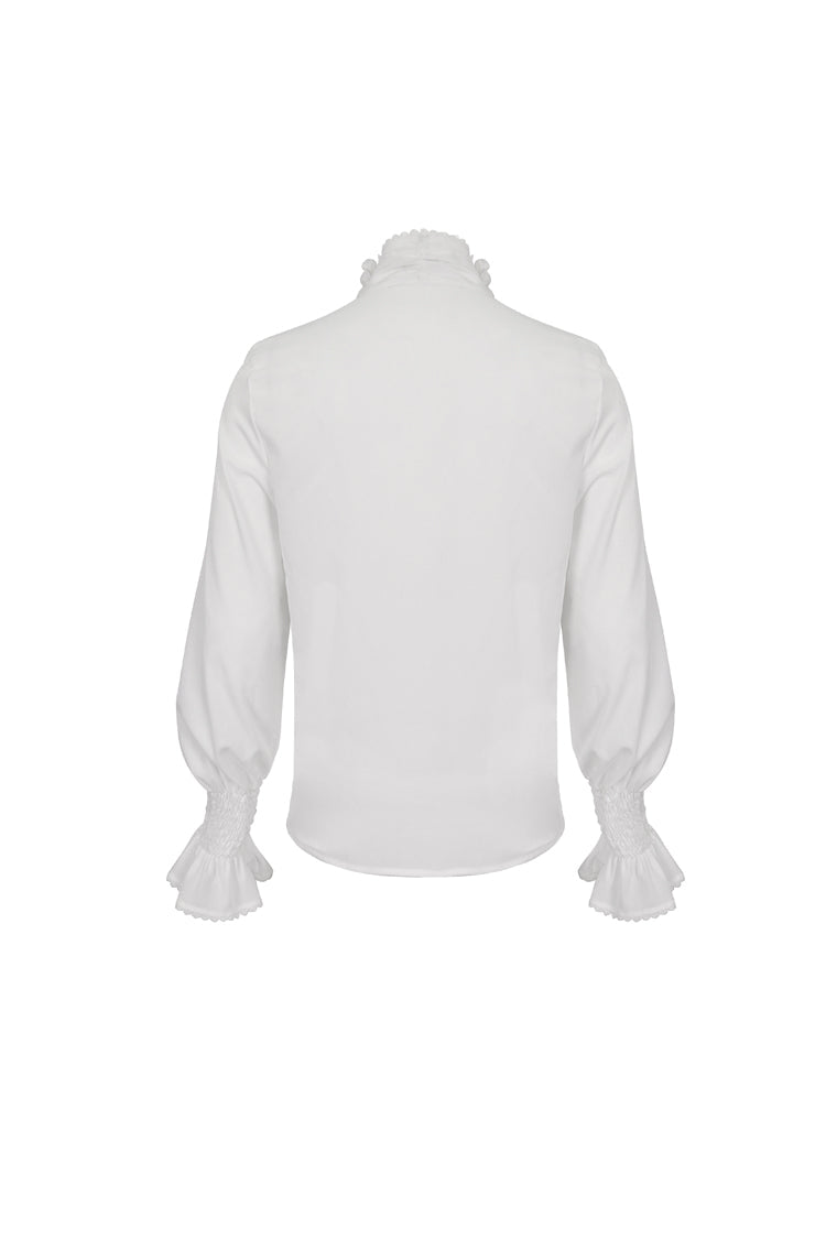 White Irregular Stand Collar Puff Sleeved Ruffled Gothic Shirt