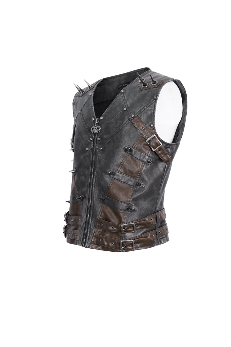 Black Studded Faux Leather Punk Vest