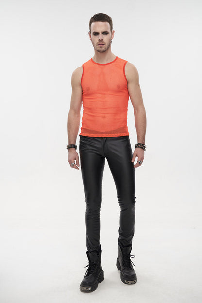 Orange Elasticity Perspective Rhombus Net Yarn Sleeveless Gothic T-shirt