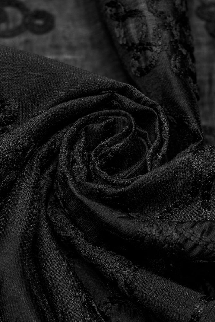 Black Stand Collar Jacquard Embroidery Gothic Blouse
