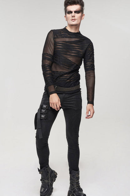 Black Gothic Bandage Design Net Yarn Perspective Sweater