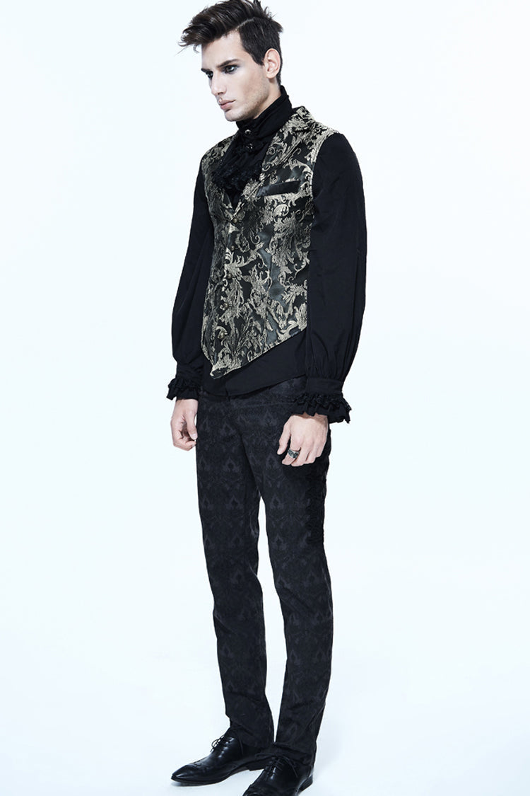 Black/silver Jacquard Printed Button Gothic Vest