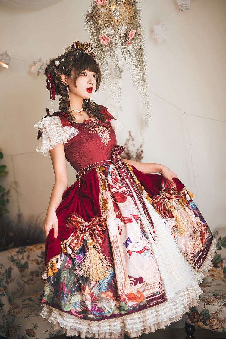 Red [kaleidoscope of Dreams] Flying Sleeves Print Embroidery Cardigan Bowknot Classic Lolita Dress