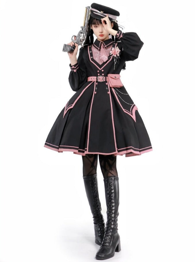 Dark Pink Military Cape Coat + Lolita Dress [pre-order]