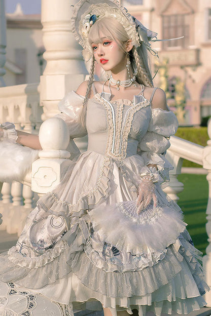 White Rose Maiden Hanayome Multi-layer Ruffled Classic Lolita Op Dress
