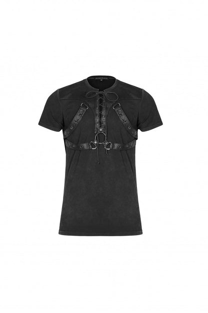 Black Lace-up Zipper Punk Blouse With Straps