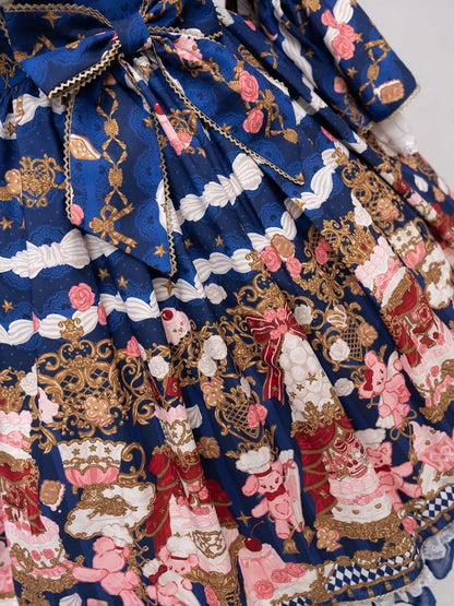 [pre-order Deadline: April 26] Retro Romance Sweet Lolita Ribbon Cake Print Princess Sleeve Dress