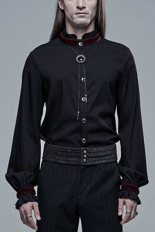 Black/red Gothic High Collar Front Retro Metal Button Lantern Sleeve Shirt