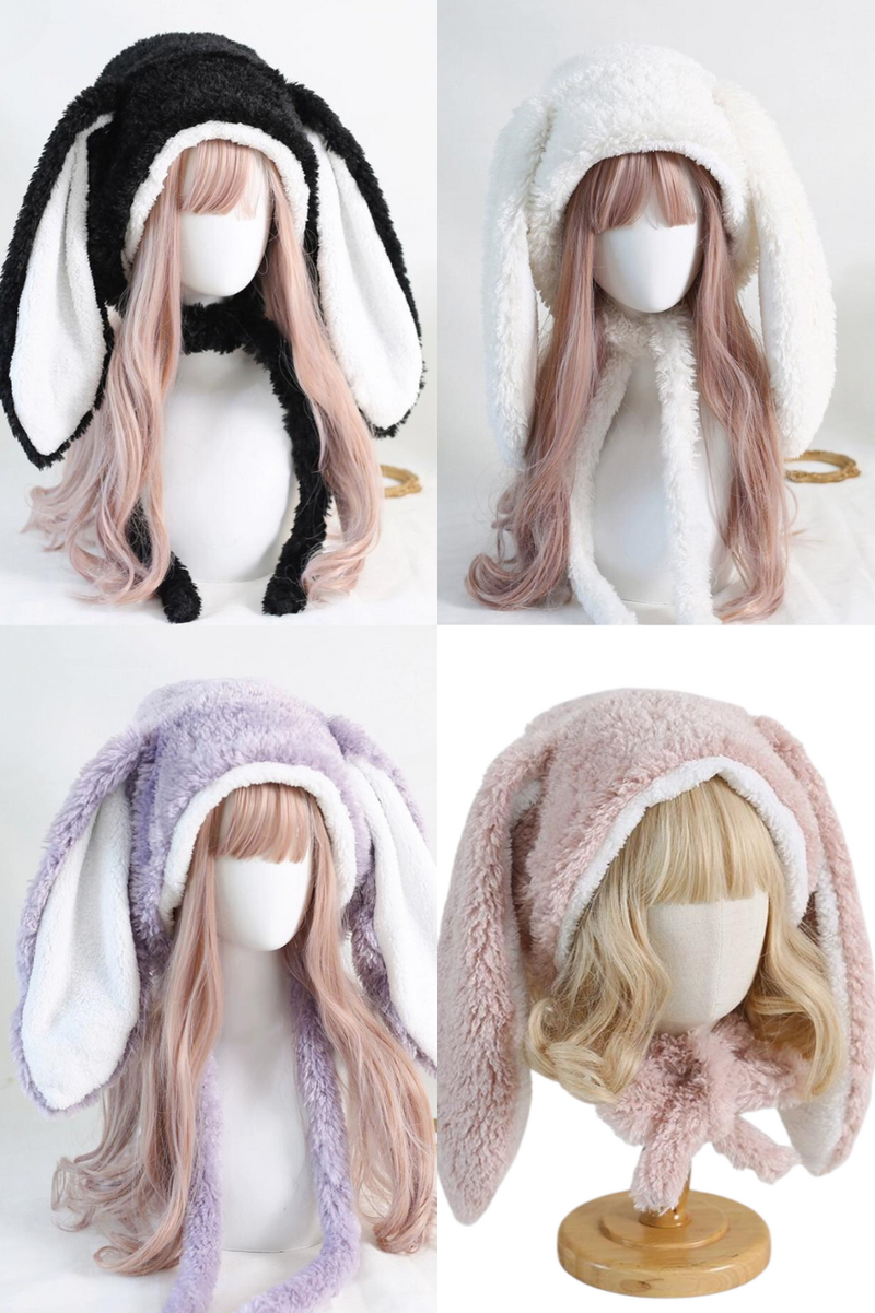 Lolita Long Bunny Fur Snow Hat