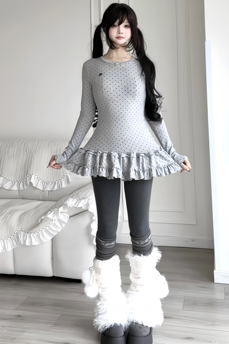 Polka Dot Slim Frill Top
