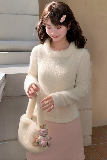 Sweet Ribbon Fur Knit Top